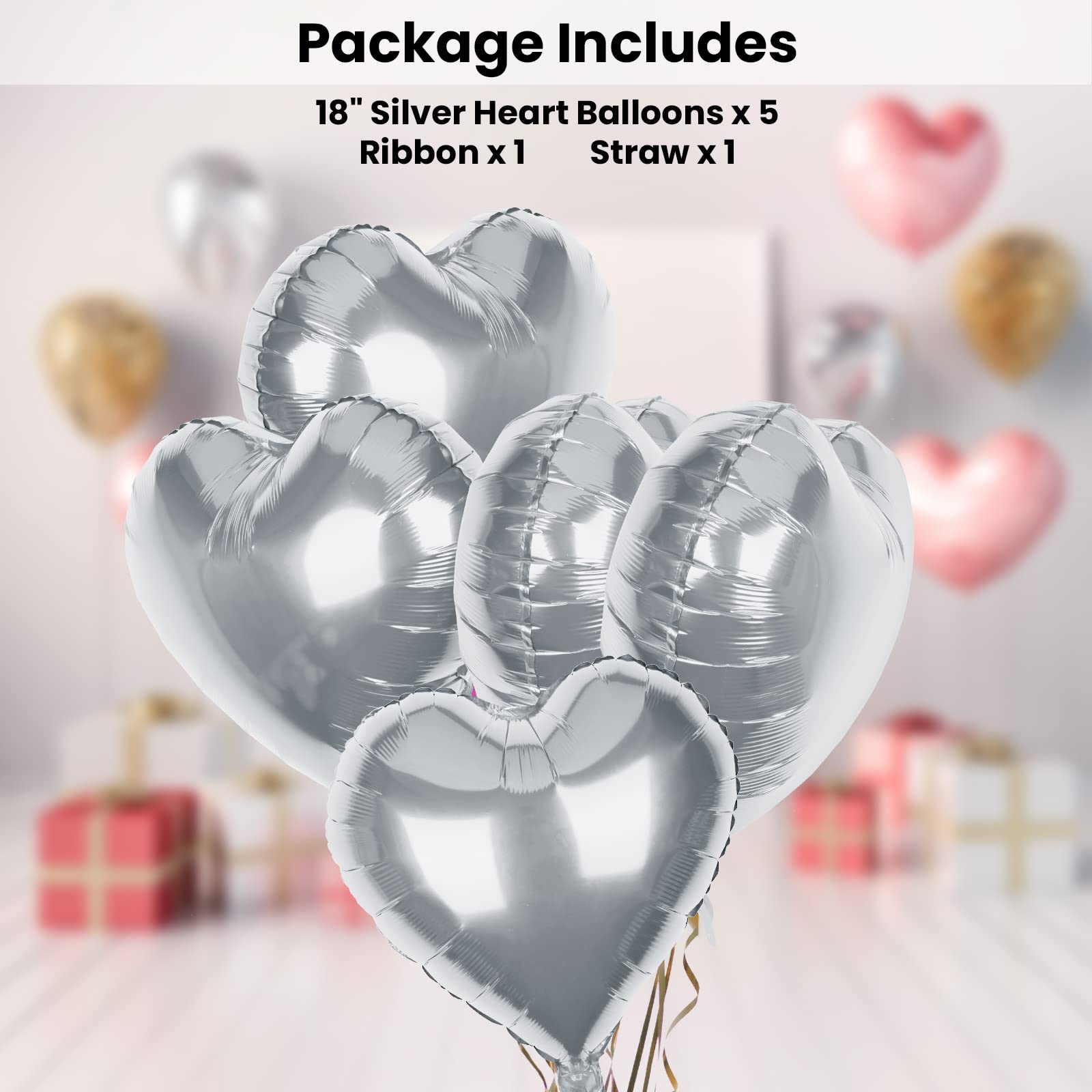 Amazon.co.jp: シルバーハートバルーン 5個パック 18インチ ハート型