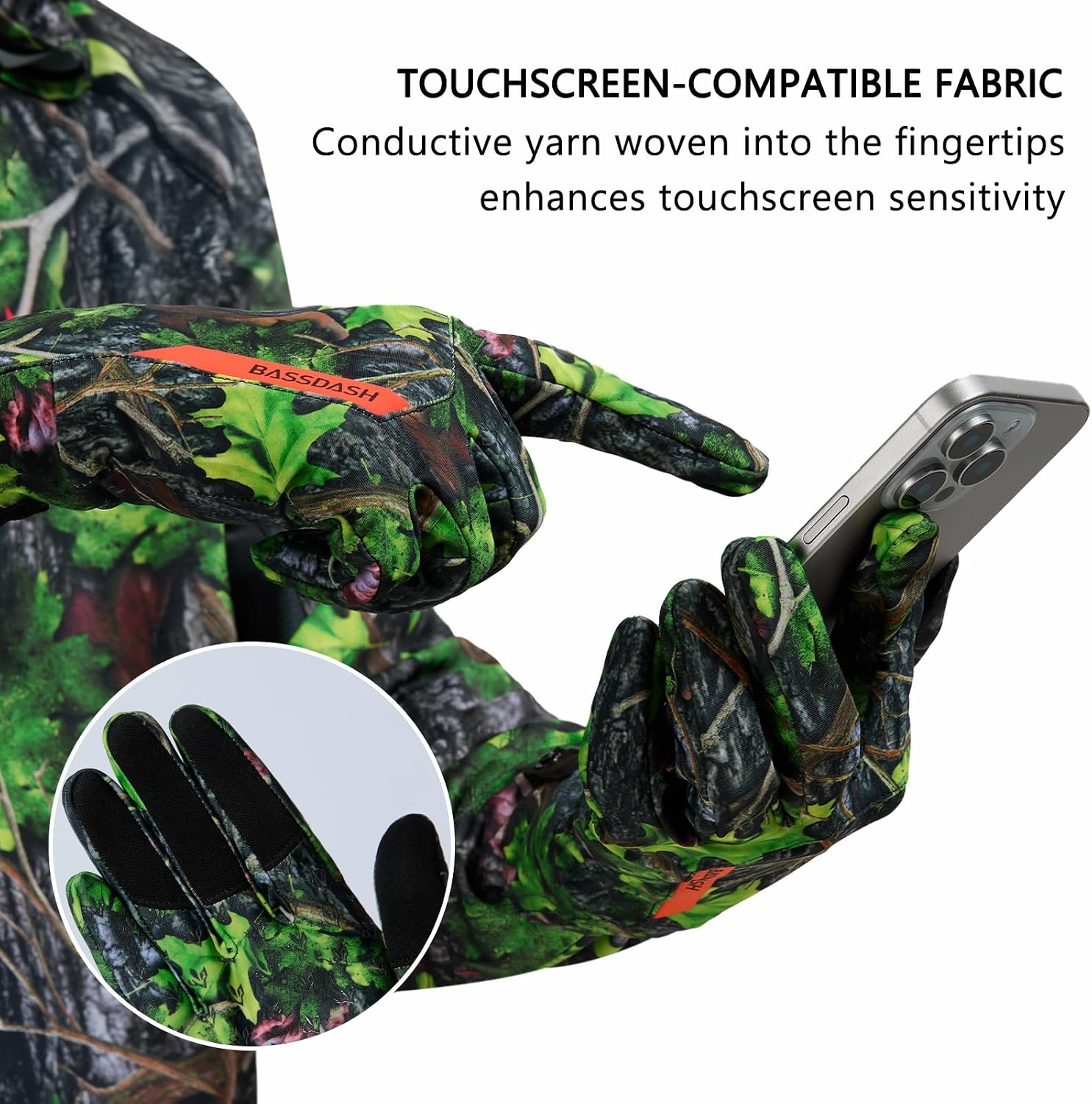 BASSDASH Camo Hunting Gloves Touchscreen Lightweight Glove for Warm Weather Turkey Fishing Outdoor Activities HG08