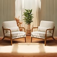 Bonnlo Beige Accent Chairs Set of 2 - Mid Century Modern Upholstered Lounge Armchairs, Solid Wood Farmhouse Reading Chairs for Living Room Bedroom (330lbs Capacity)