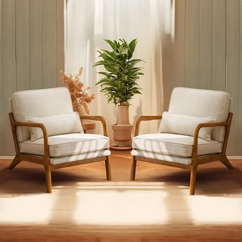 Bonnlo Fine Beige Accent Chairs Set of 2, Upholstered Mid