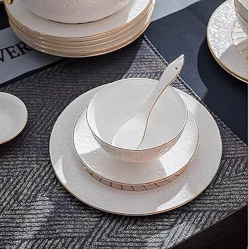 Dinnerware Sets - Luxury Gift Dishes Service Set, Luxury China Dinnerware Set, Fine China Plate and Bowl Sets, Embossed+ Floral Print Porcelain, High-end Gift Box(Blue,28Pcs)