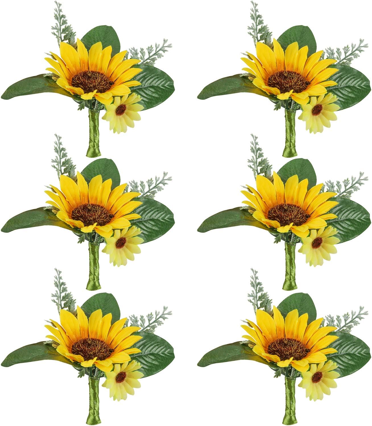 U'Artlines Handcrafted Boutonniere for Men Wedding, Sunflower Brooch Corsage Artificial Groom Bride Flowers with Pin for Wedding Prom Party (A Boutonniere 6pcs)