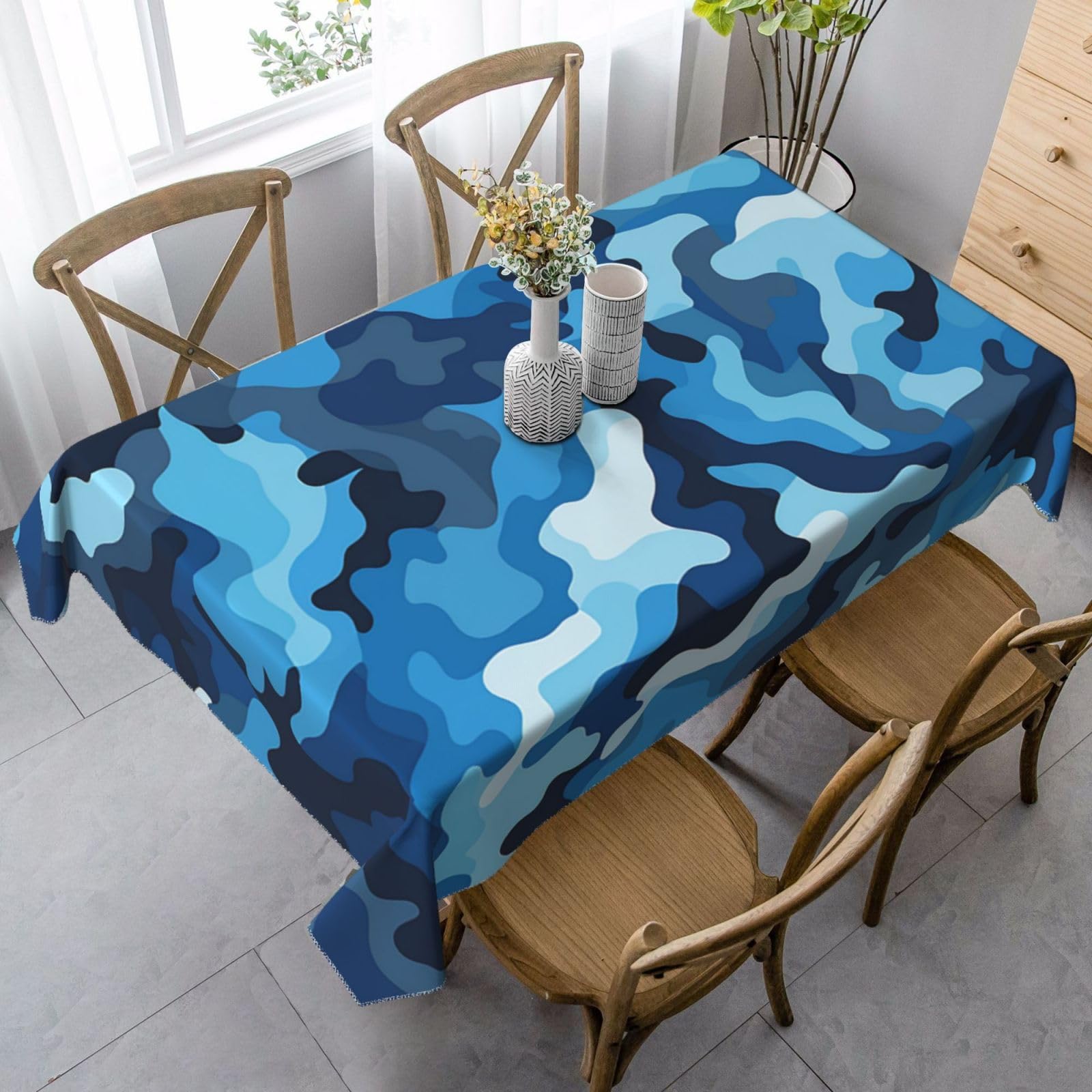Nappe pour table rectangulaire motif camouflage bleu idéale pour vos barbecues