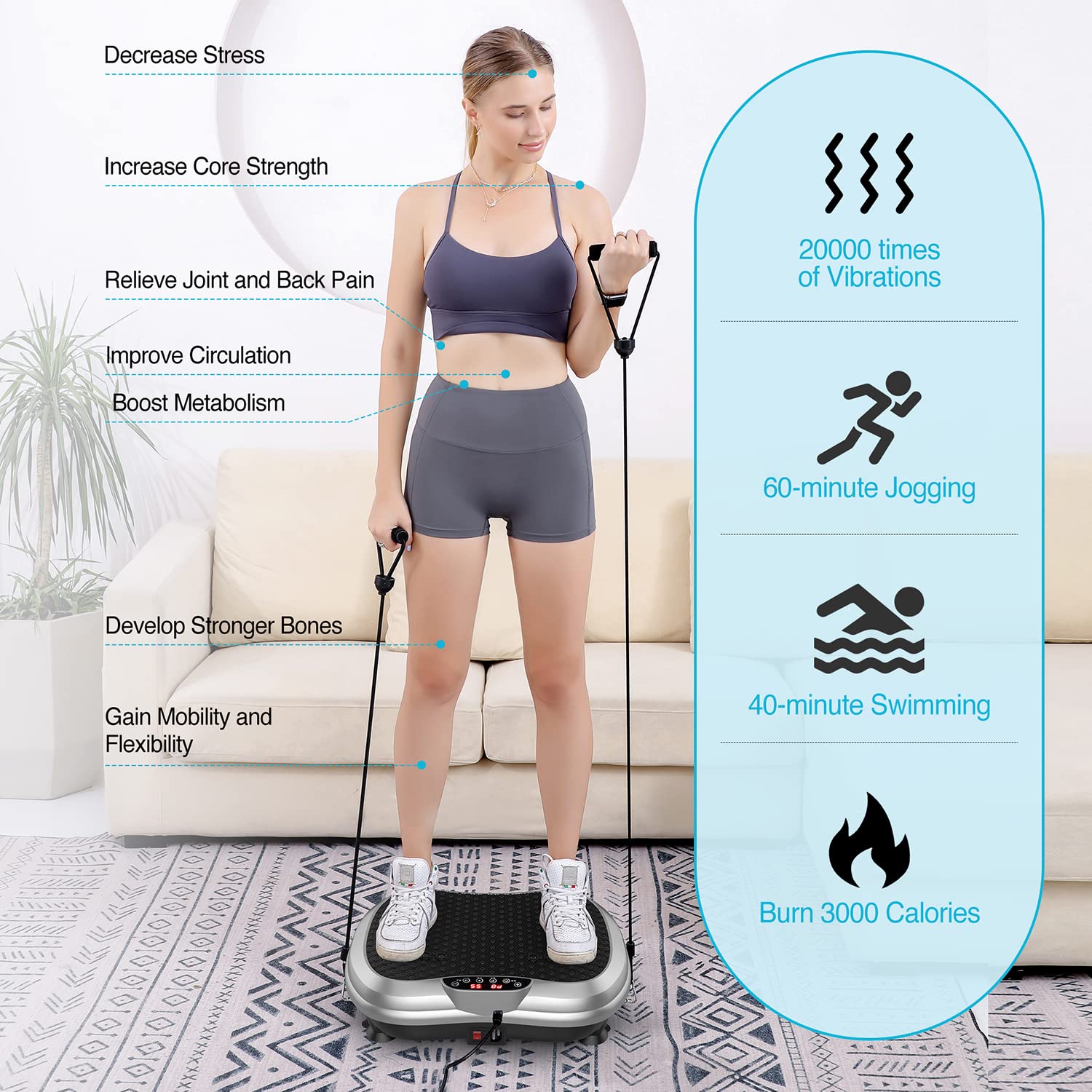 AXV Vibration Plate Exercise Machine Whole Body Workout Vibrate Fitness Platform Lymphatic Drainage Machine for Weight Loss Shaping Toning Wellness Home Gyms Workout