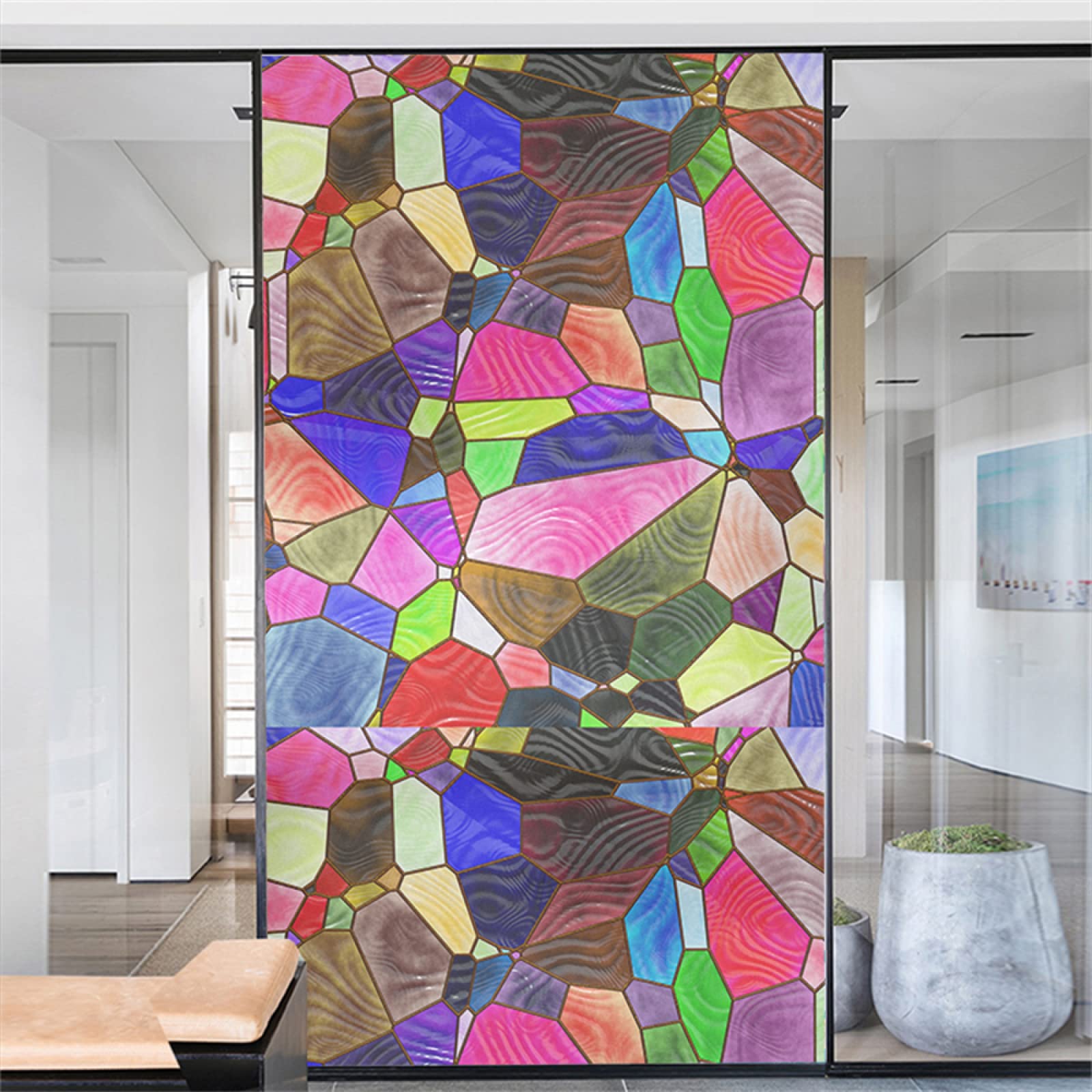 Pellicola per vetri oscurante,Pellicola privacy finestre,anti-peeping,Autoadesive,Anti-UV,pietre colorate ,Ideale per Ufficio Camera da Letto Sala(90cmx200cm)