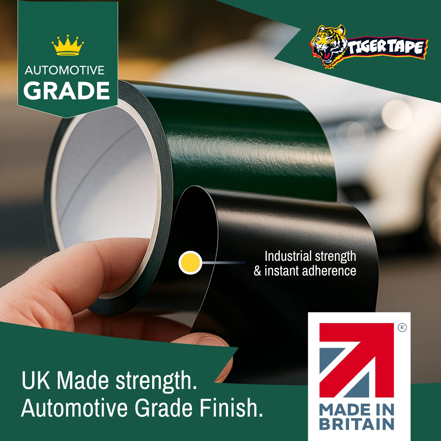 Tiger Tape® UK Made. Heavy Duty Max Hold Number Plate Roll | Fully Covers 2 x UK License Plate. Extra Strength Automotive Grade Adhesive. Ultimate High Performance Grip | Fits all UK Vehicles Full Coverage Roll (2 Plates) - 3
