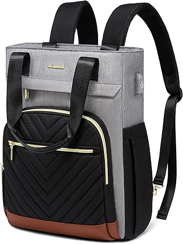LOVEVOOK Mochila para laptop para mujer, bolsa de trabajo para computadora portátil, mochila para profesores y enfermeras, Gris y negro y marrón-M