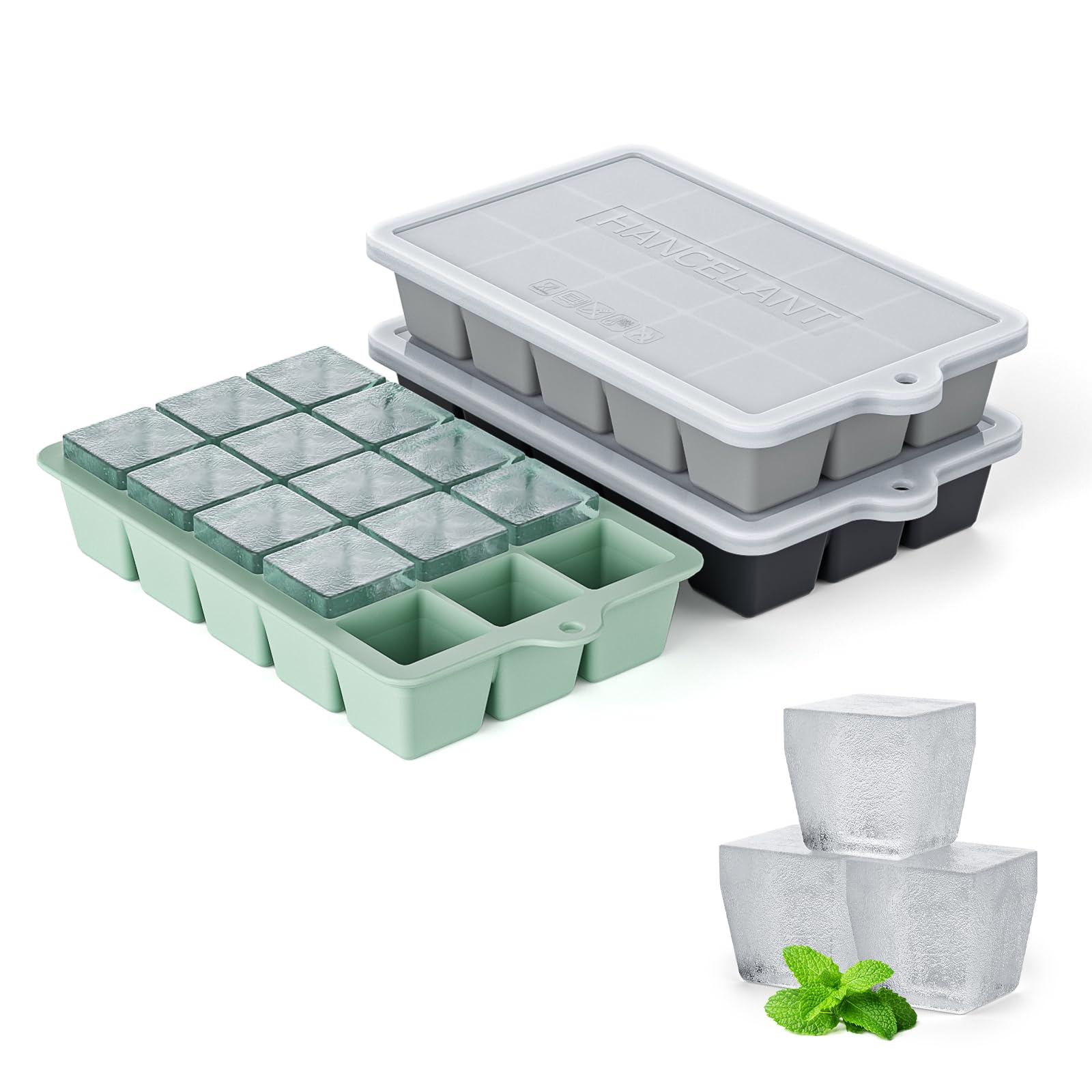 Silicone Ice Cube Tray 3 Pack, HANCELANT Ice Cube Mold, Ice Trays for Freezer with Lid for Whiskey, Cocktail, Drinks and Food, Freezer, BPA Free, Easy Release — image 1