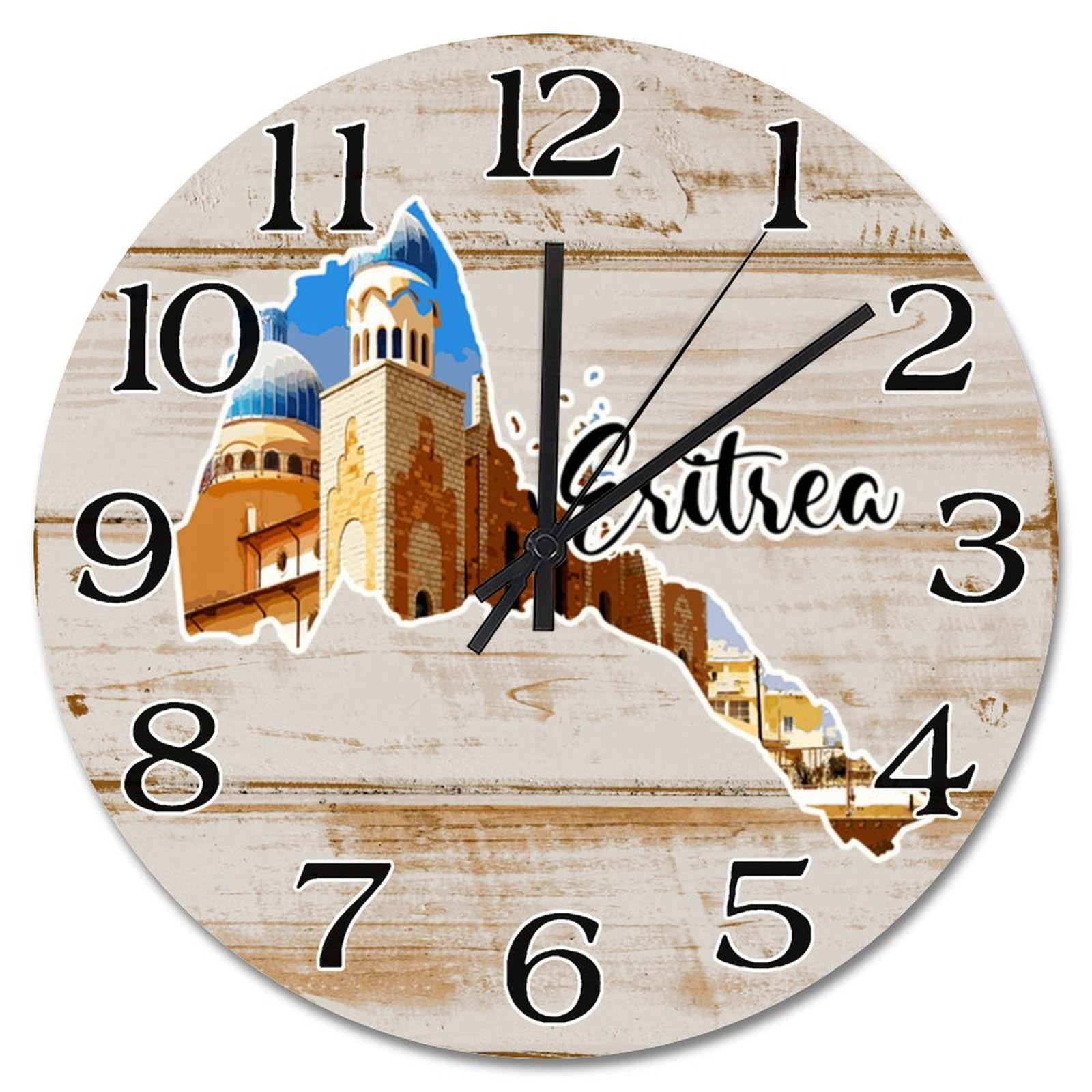 Horloge murale voyage Érythrée 38cm silencieuse à piles rustique