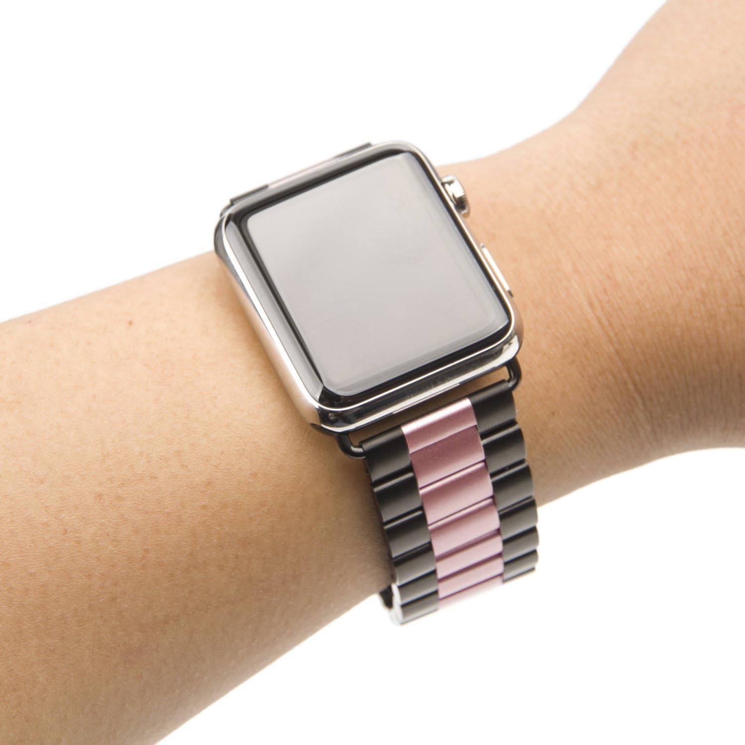 Seinit Stainless Steel Watch Band Replacement Strap Compatible with Apple Watch Series 6/5/4/3/2/1 40mm/38mm, Black/Rose Gold