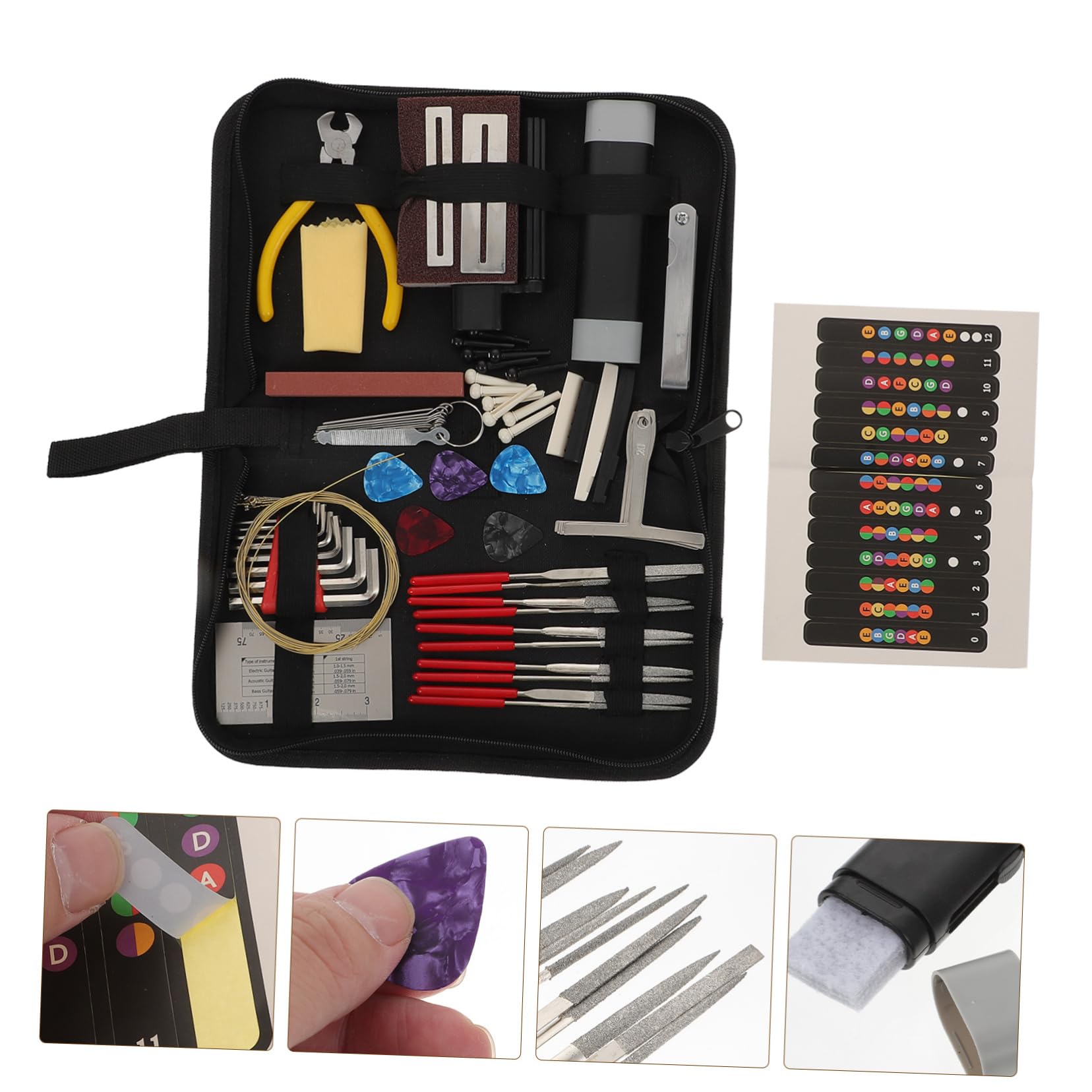BESTonZON Kit de Reparación de Guitarra 72 Piezas, Portátil, Bolsa de Almacenamiento, para Mantenimiento y Limpieza de Instrumentos Color Aleatorio