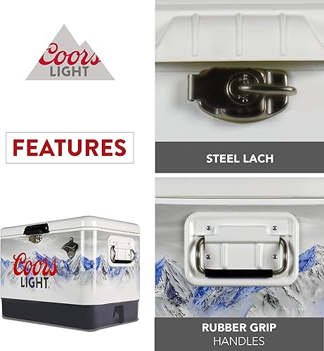 Miniatura 3 de Coors - Enfriador de bebidas ligero con abrebotellas, 51 L (54 cuartos de galón), enfriador portátil con cinturón de acero, blanco y negro, para