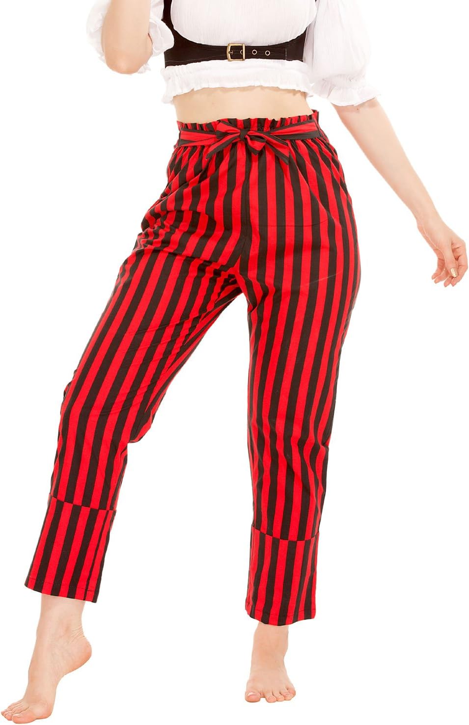 ThePirateDressing Pirate Renaissance Medieval Gothic Wench Cosplay Costume Women's Self-Tie 100% Cotton Striped Pants