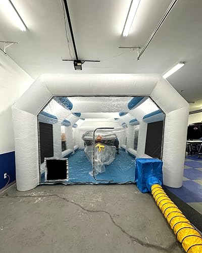 Miniatura 31 de Cabina de pintura inflable de 21.5 x 13 x 9 pies con sopladores de 950 W+450 W para piezas de automóviles y pintura de muebles, cabina de pintura