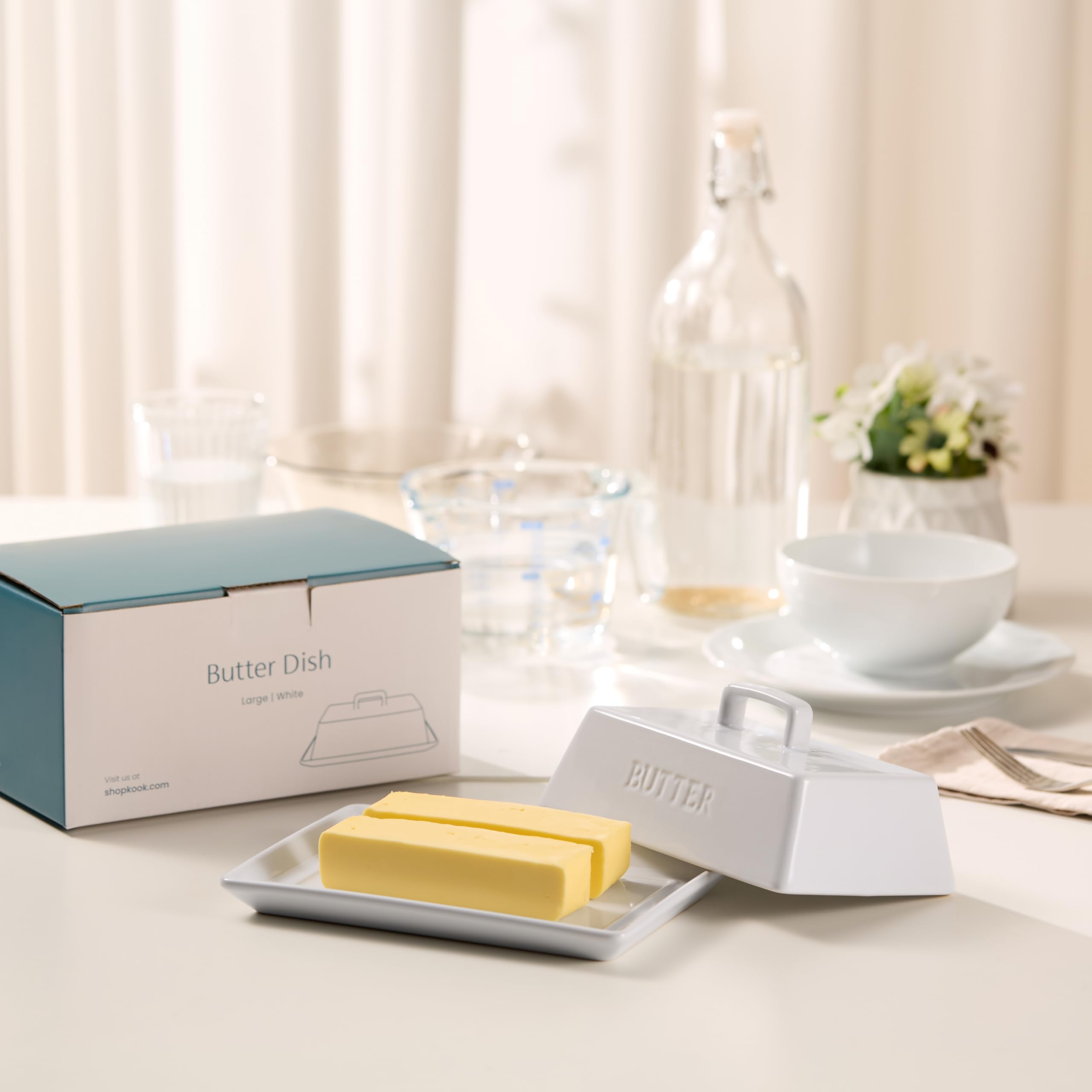 Amazon | KOOK セラミック 特大バターディッシュ 蓋付き スティック 2
