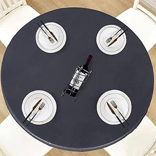 Sponsored Ad - LUSHVIDA Round Waterproof Table Cover Elastic Tablecloth Vinyl Fitted Table Cover Elastic Edged Plastic Tab...