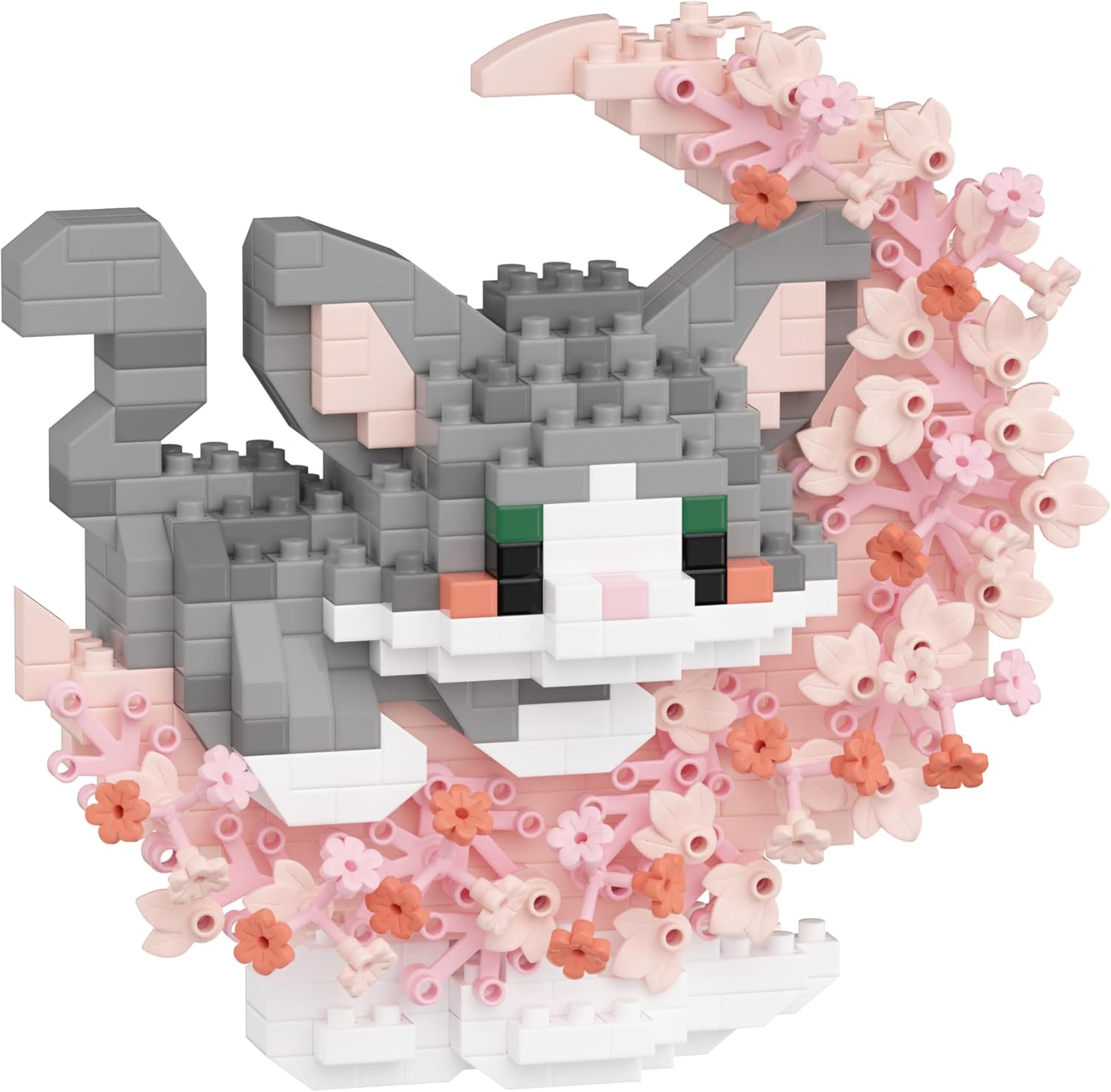 QISHOUTING Calico Cat Micro Building Blocks with Flowers for Kids 8 9 10+,Flowers Mini Building Set,Animal Micro Building Kits,Home Office Décor Gift for Adults and Teens