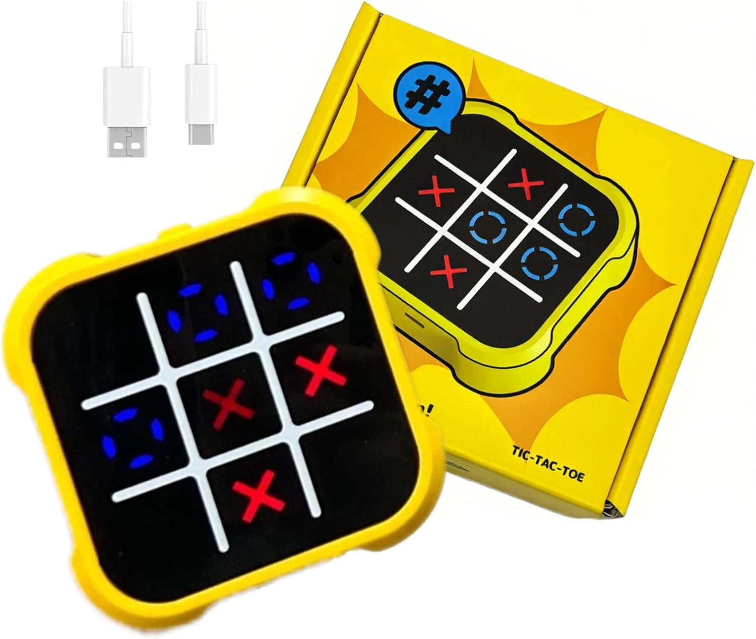 Rechargeable Electronic Tic Tac Toe Game Handheld , Mute Function, 4 in 1 & 9 Levels Brain Trainer for Ages 3+ ,Solo/2-Player/Memory/Whack-a-Mole , Fast Charge Kids Travel Gift with USB-C Cable