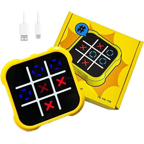 Rechargeable Electronic Tic Tac Toe Game Handheld , Mute Function, 4 in 1 & 9 Levels Brain Trainer for Ages 3+ ,Solo/2-Player/Memory/Whack-a-Mole , Fast Charge Kids Travel Gift with USB-C Cable