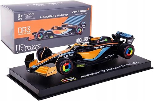 Miniatura 5 de McLaren MCL36#3 Daniel Ricciardo Formula One F1 GP de Australia (2022) con vitrina 143 modelo de coche fundido a presión por Bburago 38064DR