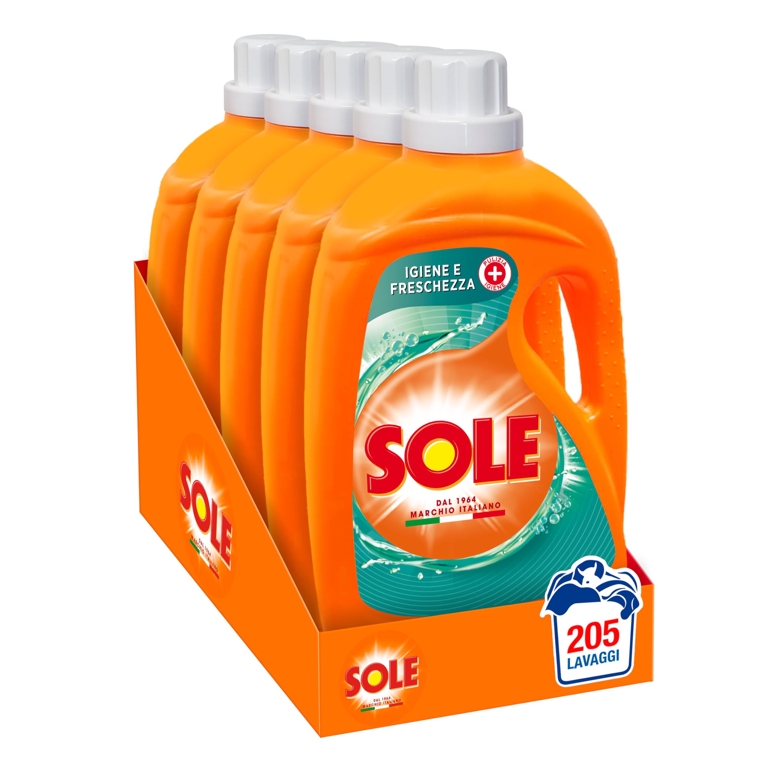Sole Detergente Lavadora Higiene y Frescura 205 lavados (5 x 41), Fórmula desinfectante, Detergente Lavadora Líquido Higiene y Frescura, contra bacterias y mal olor