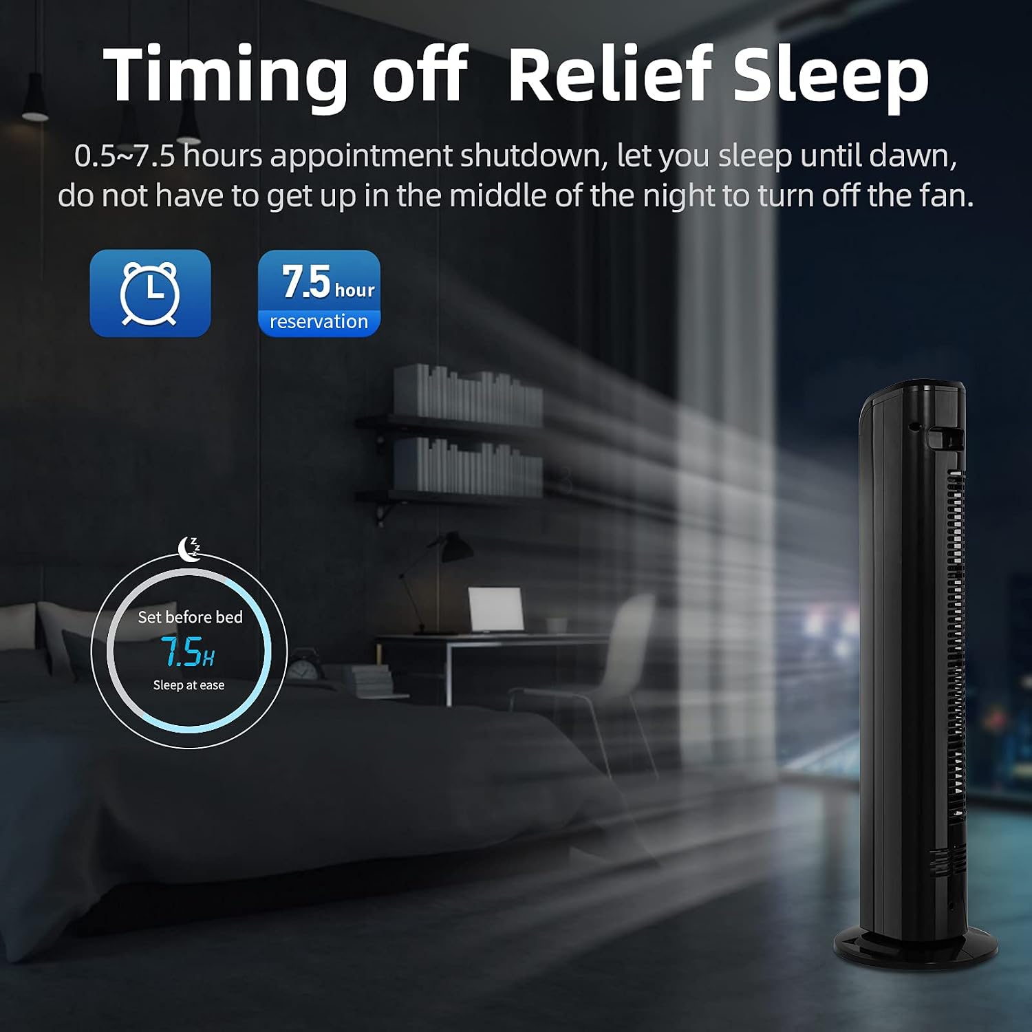 R.W.FLAME Tower Fan with Remote Control, Standing fan for office, Oscillating fan for home with children/pets/elders, Time Settings,45W, Oscillation,3 Speed, 30", Black