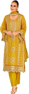 INDO ERA Women's Organza Ethnic Motifs Solid Straight Kurta & Pant with Dupatta Set (IEOUT11773) Price In India