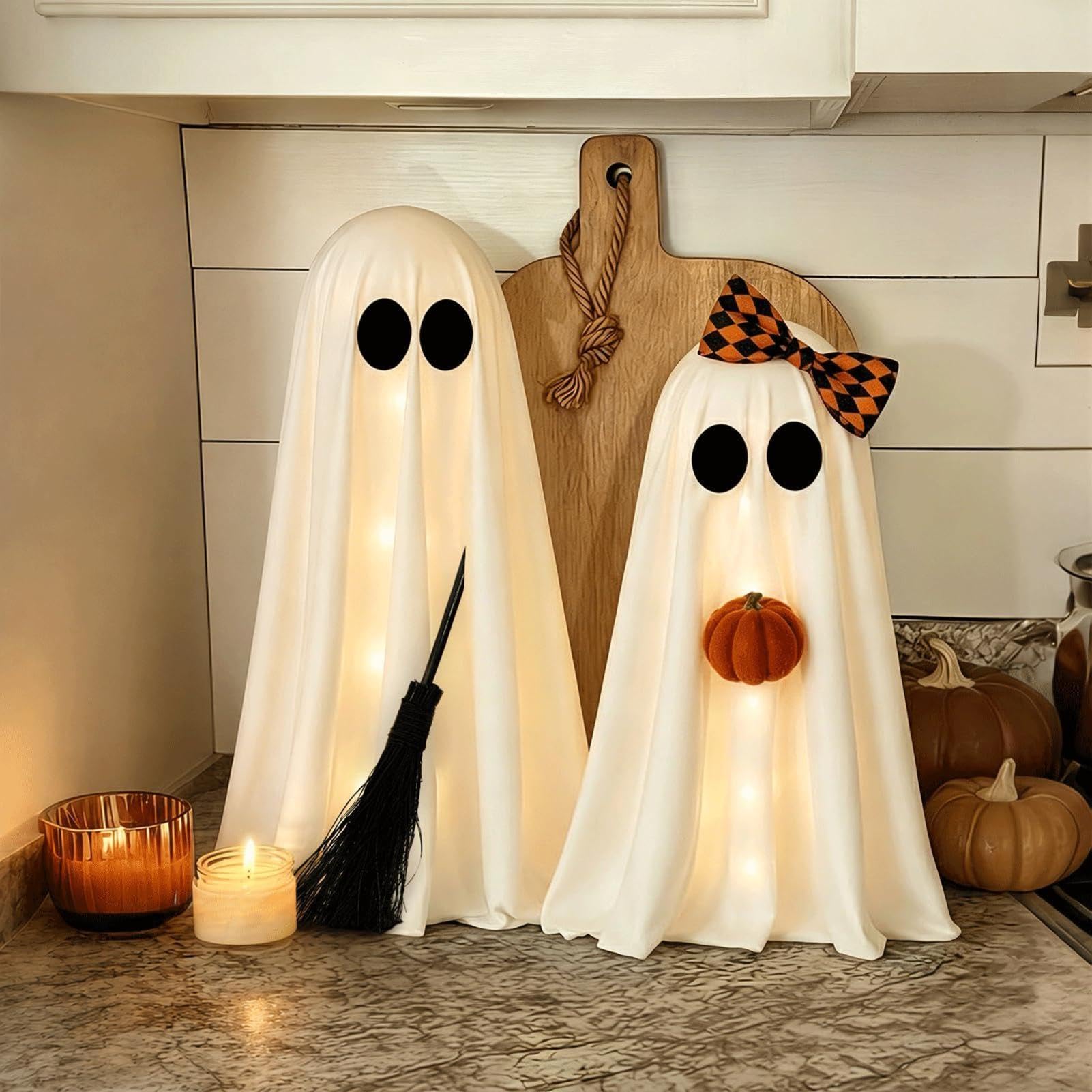 Straszne Dekoracje Na Halloween Zabawne Figurki Strasznych Duchów LED | dwuczęściowe straszne ozdoby na biurko na Halloween Do Wewnątrz I Na Zewnątrz, Sypialni, Kominka, Parapetu, Półki, Przyjęć