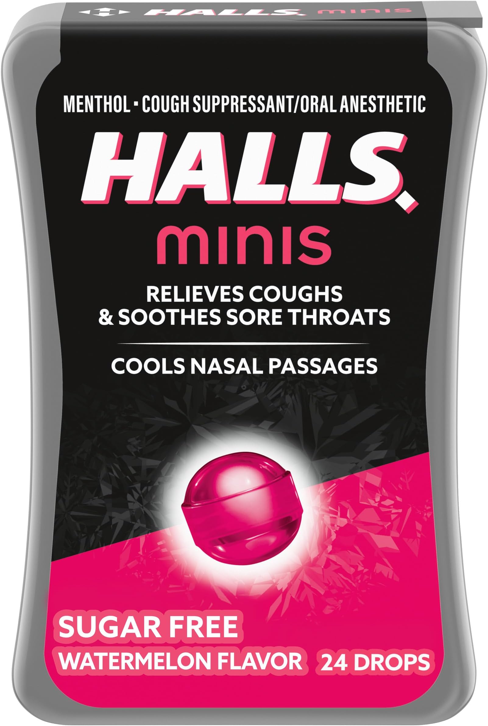 HALLS Minis Watermelon Flavor Sugar Free Cough Drops, 24 Drops