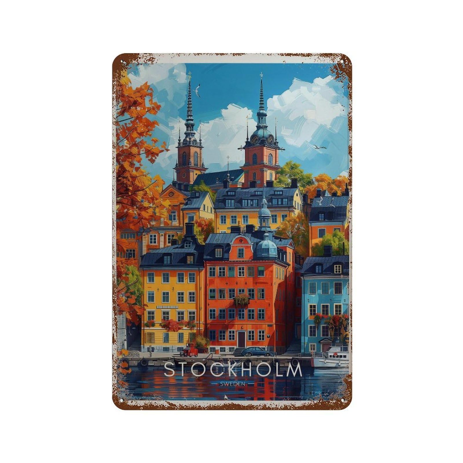 xiaoxiaoshen Stockholm Sweden Travel Scandinavian Wall Decor Art Metal Tin Poster Modern Home Decor Art Home Bar Shop Decorations Vintage Sign 30x20cm