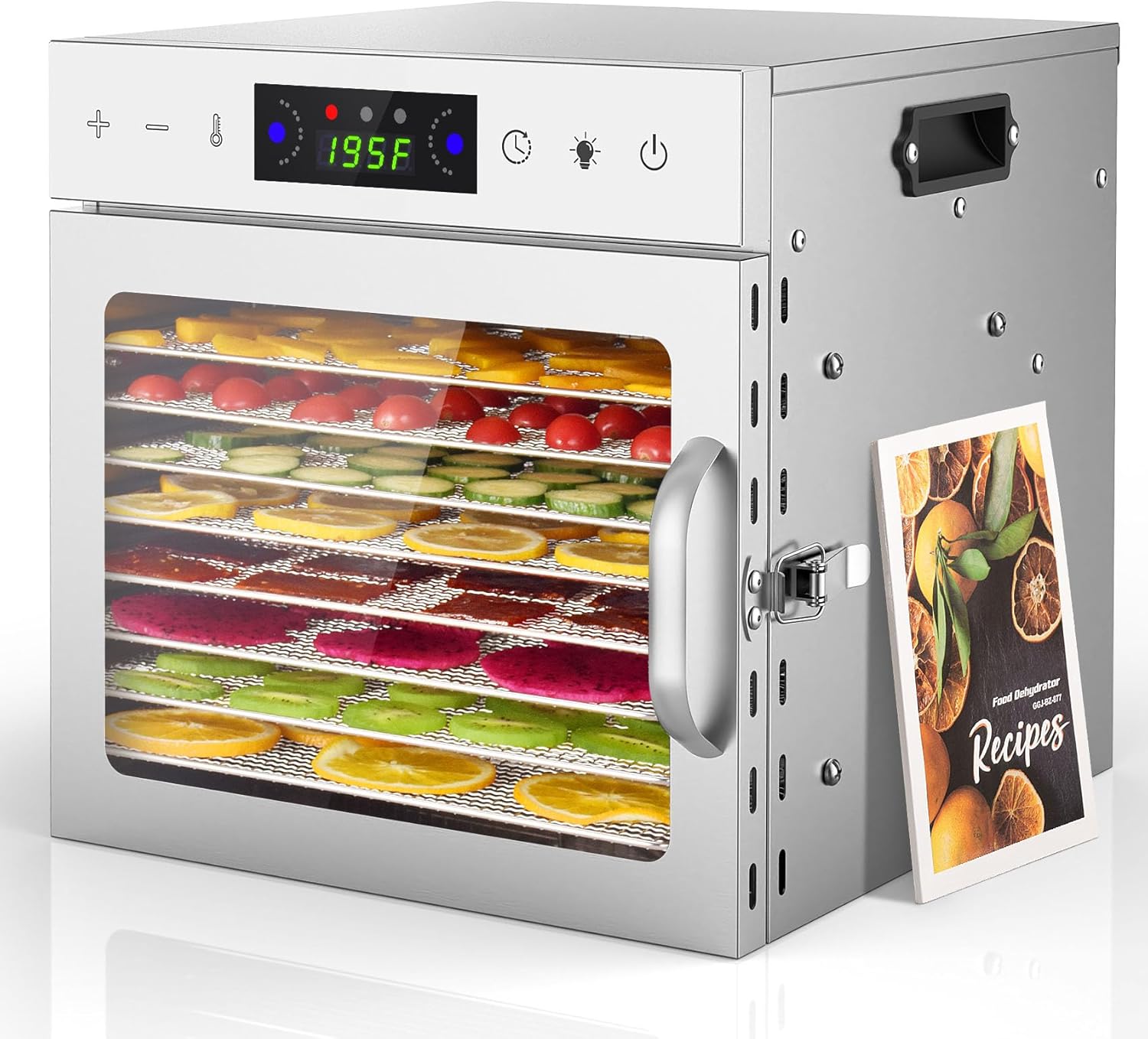 Stainless Steel 8-Tray Digital Food Dehydrator with Timer and Thermostat