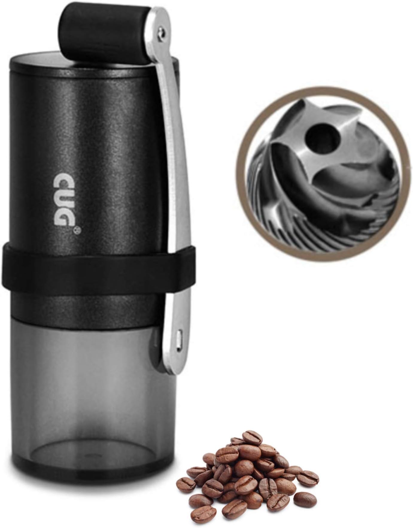 CUG Manual Coffee Bean Grinder, Whole Bean Mini Hand Size Conical Burr Mill Portable Travel for Espresso, French Press, Spice, Herb, Pepper Grinder