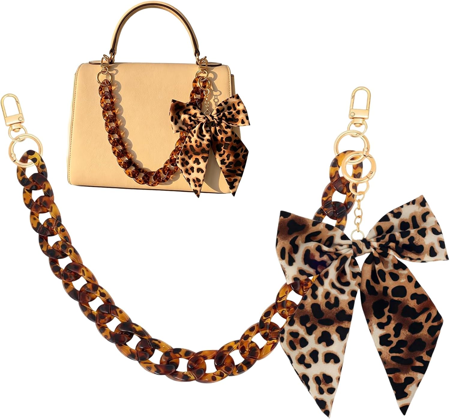 Dilrlet Acrylic Leopard Print Purse Chain for Women with Scarf Bow