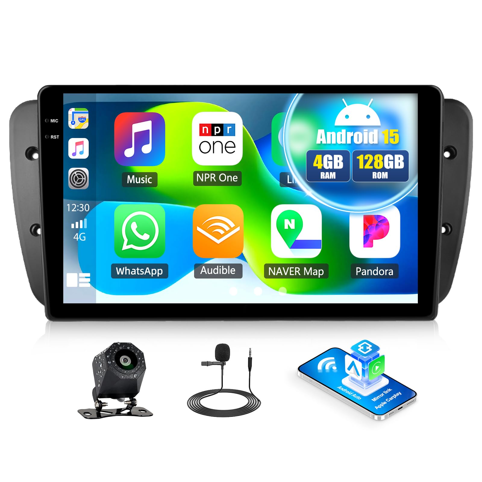 CAMECHO 4+128G Android 15 Navi Autoradio 9 Pulgadas para Seat Ibiza 2009-2013 con GPS WIFI FM RDS, Inalámbrico Carplay Android Auto Bluetooth Radio Incell HD Pantalla Táctil con Cámara Trasera +Canbus
