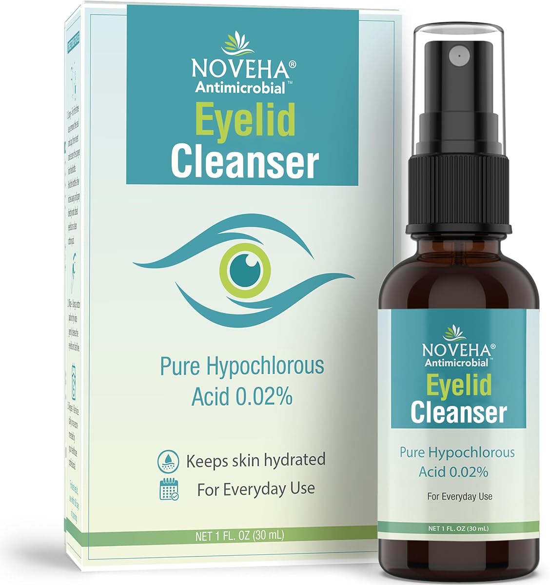 NOVEHA Eyelid Cleanser | Stye Eye Treatment | Eye Lid Cleaning | Dry Relief | Fast Acting Soothing Cleansing Formula | Pure and Gentle Lash Hypochlorous Acid Eyelid Spray (1oz - 1 Pack)