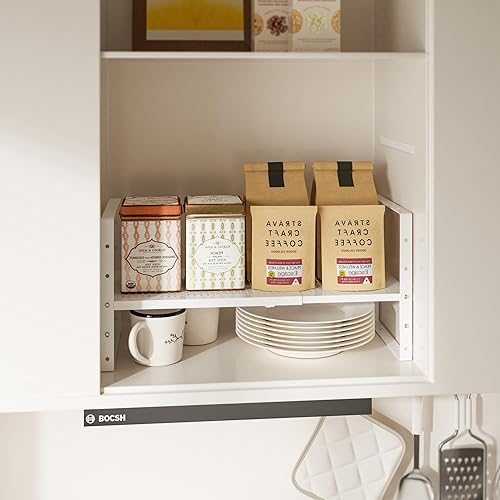 Miniatura 5 de Zapatero de metal multifuncional, organizador de cocina apilable ajustable y expandible, elevadores de estante de metal para armarios, cocinas y