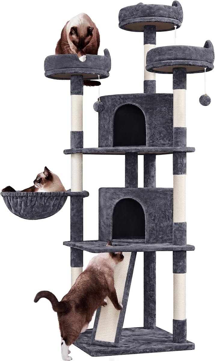 Yaheetech 76in Cat Tree Multi-Level Cat Tower with Large Cat Condo＆Cozy Perches Stable Pet Play House w/Sisal-Covered Scratching Posts＆Board for Indoor Cats, Dark Gray
