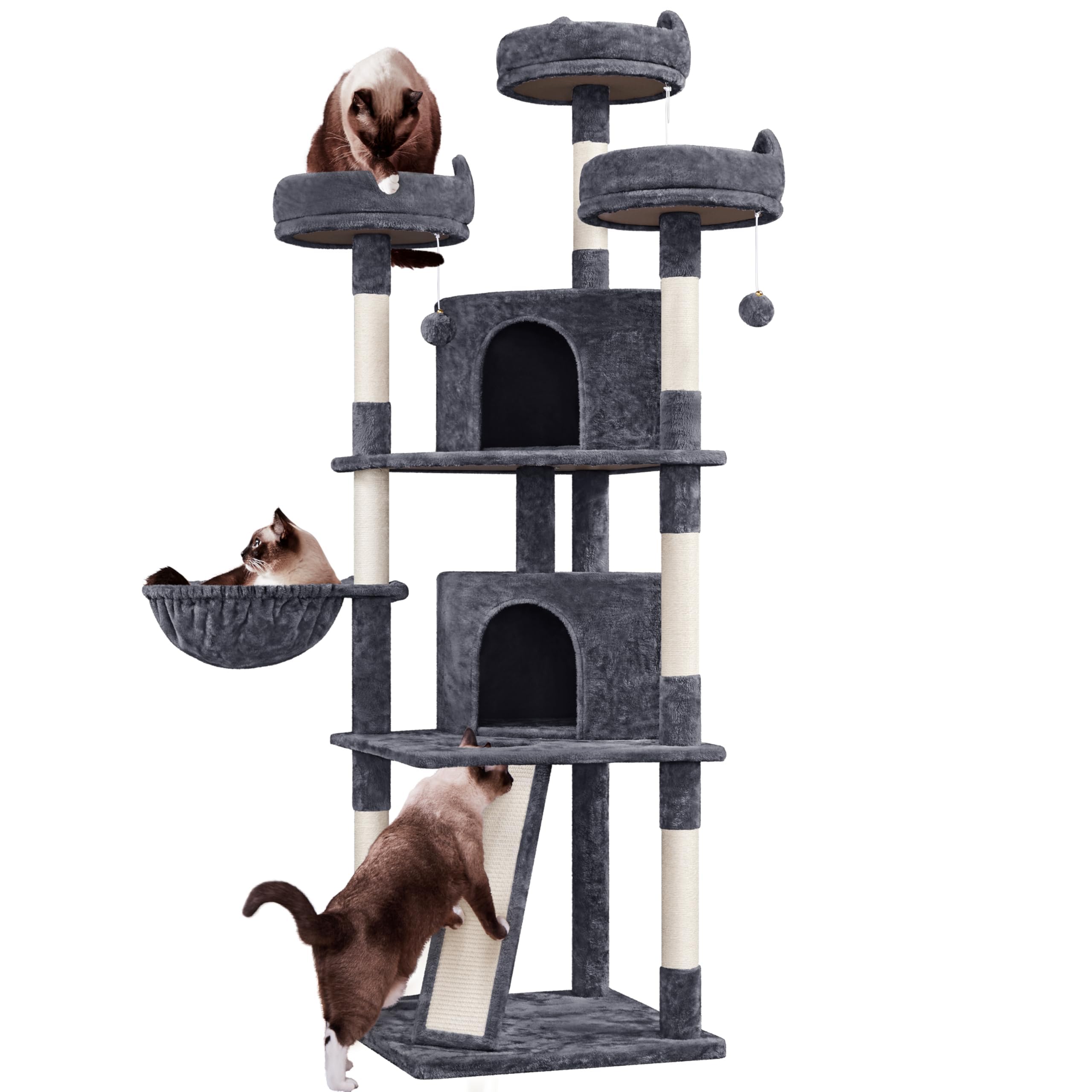 Yaheetech 76in Cat Tree Multi-Level Cat Tower with Large Cat Condo＆Cozy Perches Stable Pet Play House w/Sisal-Covered Scratching Posts＆Board for