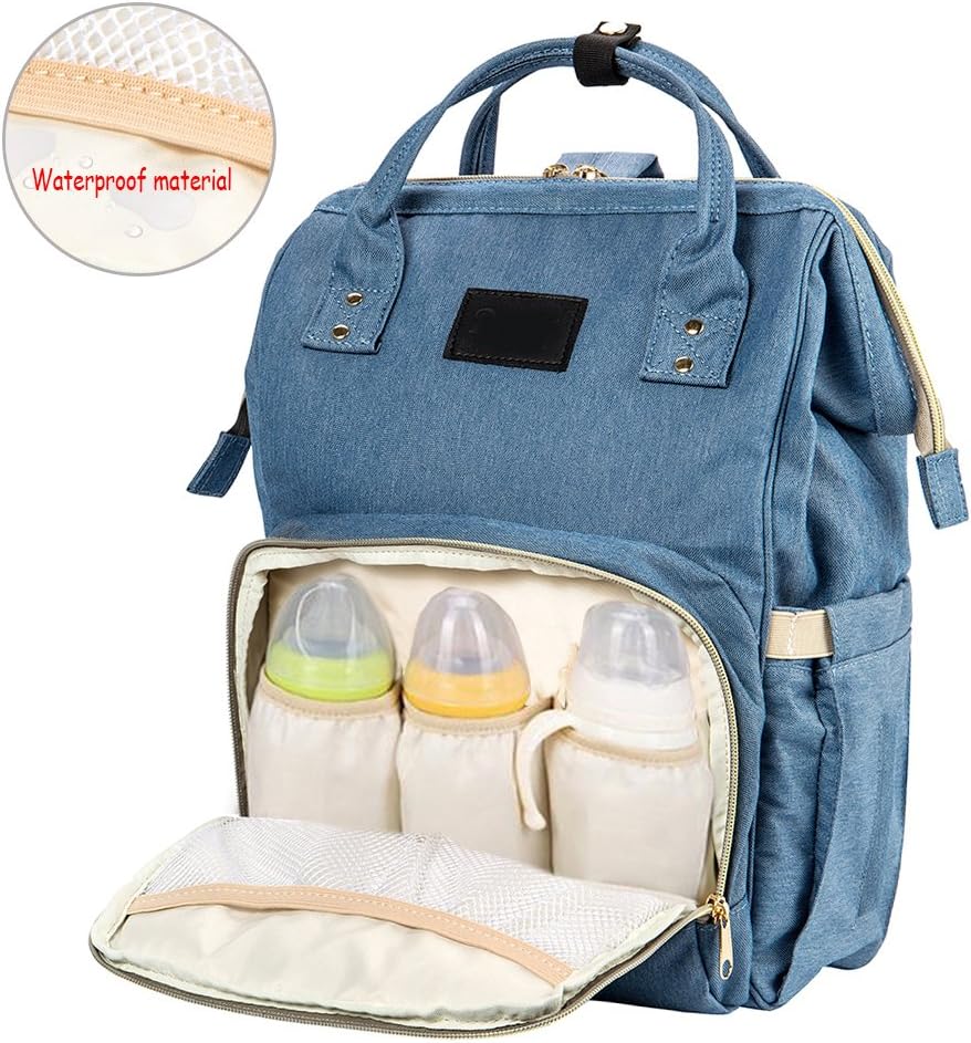 Baby Diaper Backpack Bag Unisex Nappy Changing Bag Multi-Function Travel Backpacks Waterproof Rucksack Dad Mummy Large Capacity Canvas (Blue)