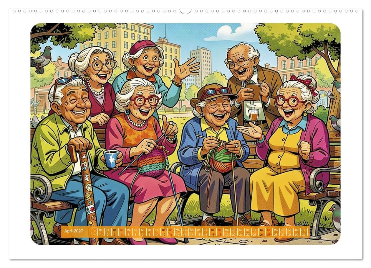 Charmante Rentner im Comic-Stil (hochwertiger Premium Wandkalender 2027 DIN A2 quer), Kunstdruck in Hochglanz: Fröhliche, liebevoll gezeichnete ... sie Gelassenheit. (CALVENDO Menschen)