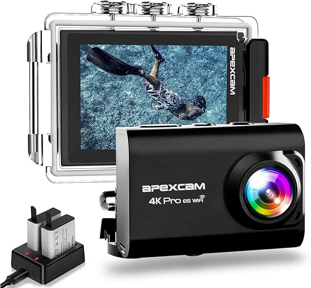 Apexcam M80 Pro EIS Action Camera 4K 20MP WiFi Sports Camera Underwater 40M Waterproof Camera External Mic 2.4G Remote Control 170°Wide-Angle 2 Rechargeable Batteries and Accessories Kit