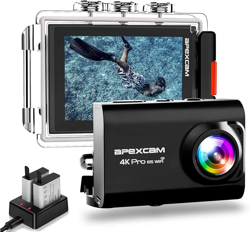 Apexcam 4K 20MP Akciókamera - Vízálló 40m, WiFi, EIS Képstabilizátor, Külső Mikrofon, 170° Látószög, 2.4G Távirányító, 2 Akkumulátor