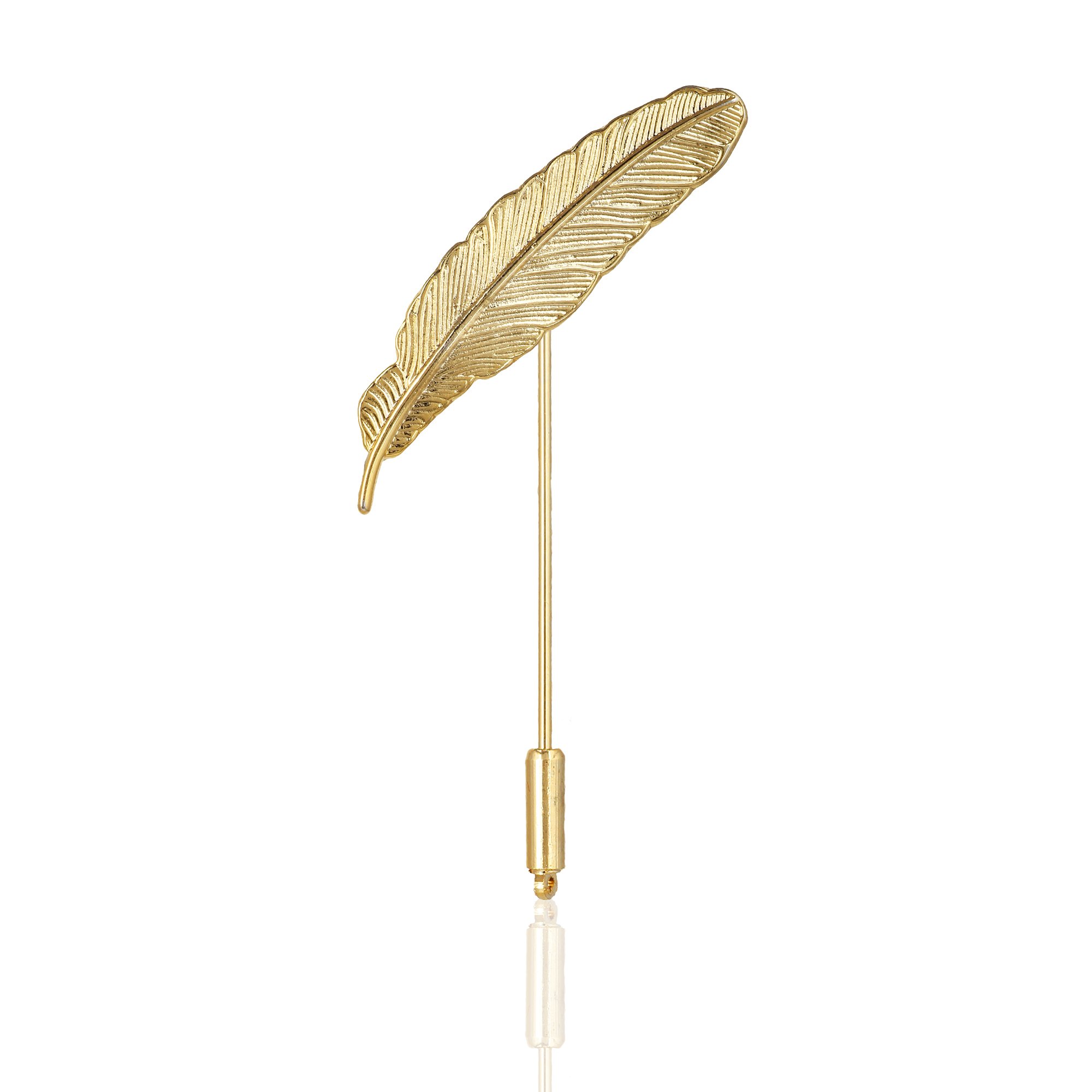 enticeselections Men's Feather Leaf Golden Flower Lapel Stick Brooch Pin for Suit / Shirt-picture-24