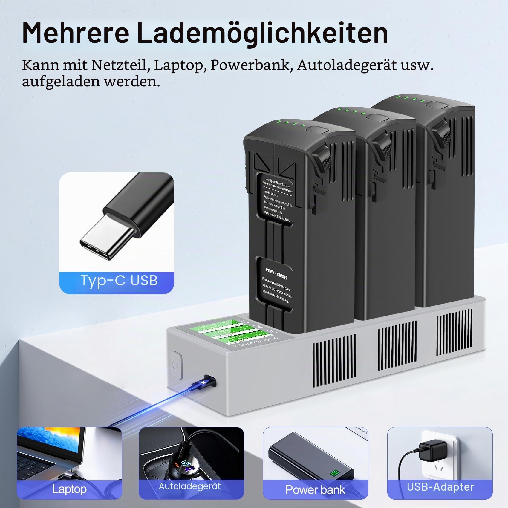 Mavic 3 Serie Flight Akku Ladegerät 1 Stück Zweiwege Dreikanal Mavic 3 Akku-Ladehub mit LCD-Anzeige Kompatibel mit DJI Mavic 3/3 Pro,Mavic 3/3 Pro Cine,Mavic 3 Classic,Mavic 3 Enterprise Serie