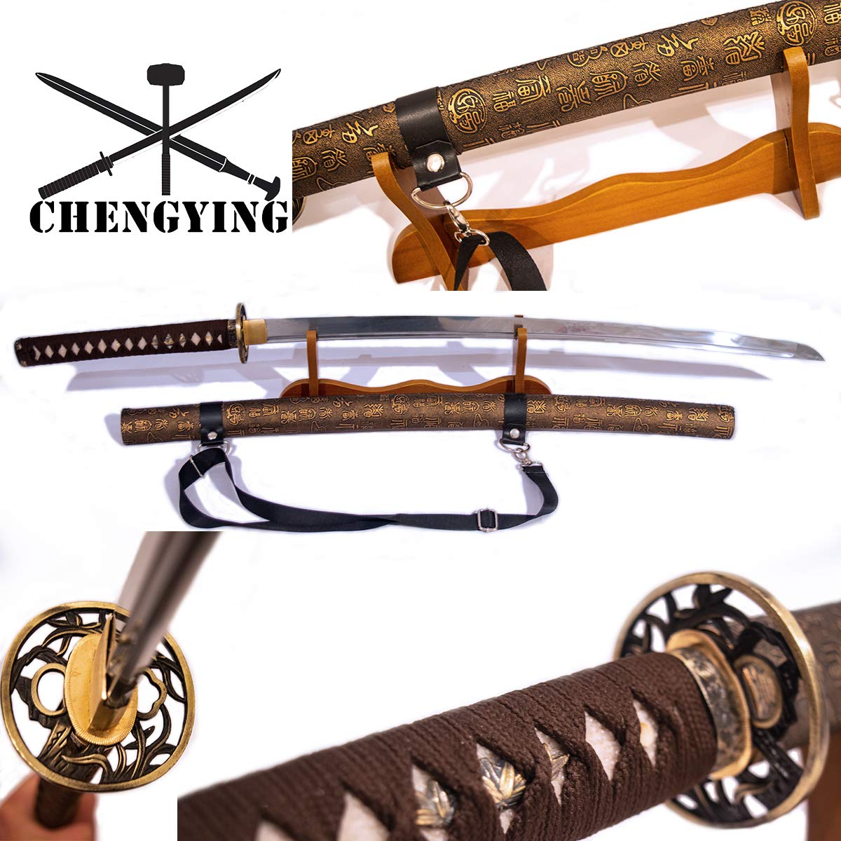 Hand Made 1060 Steel Oil quenching Katana Sword Wood Bag Leather Saya Chinoiserie