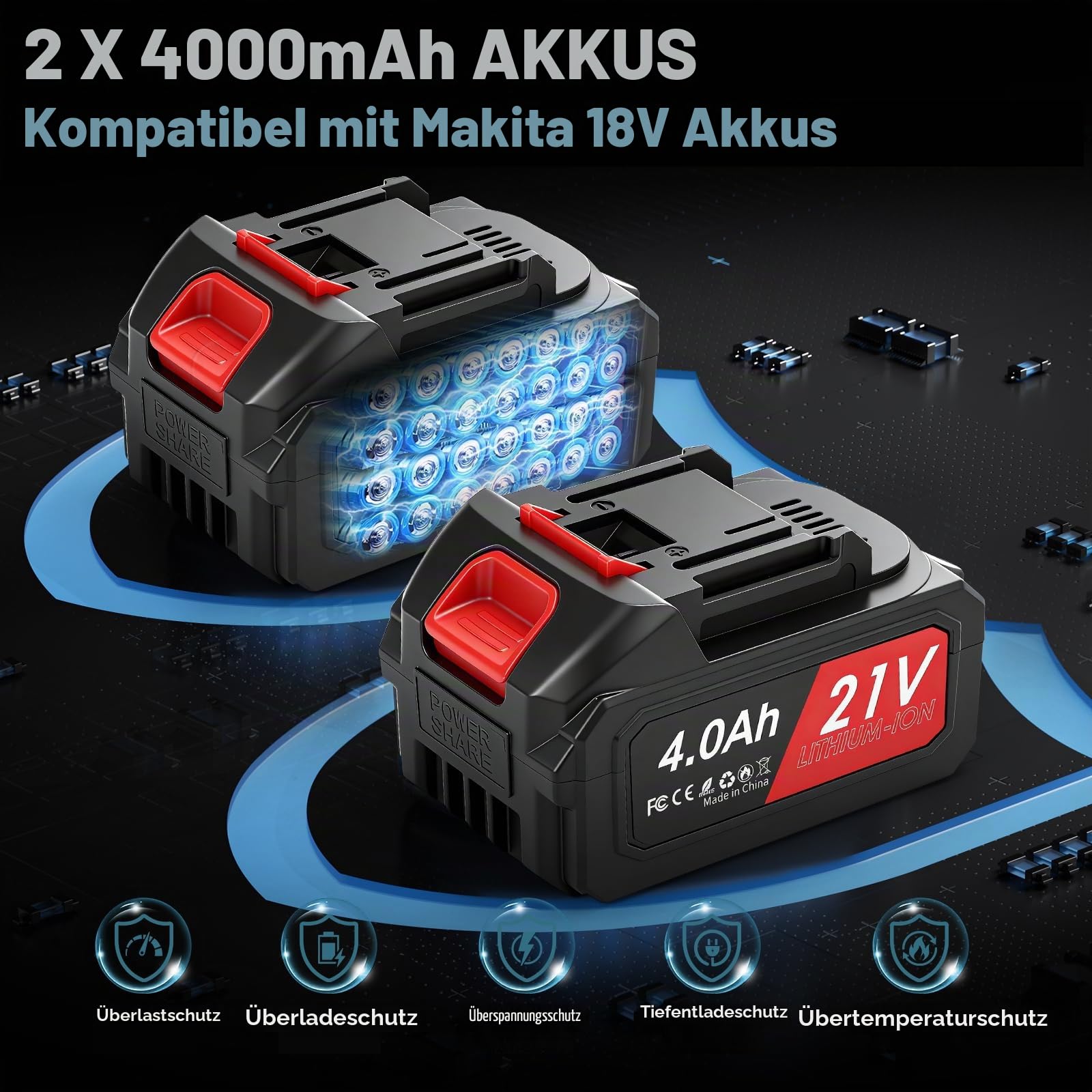 4-in-1 Hochentaster Akku & 55 mm Teleskop Astschere Set mit 2 x 4Ah Akkus