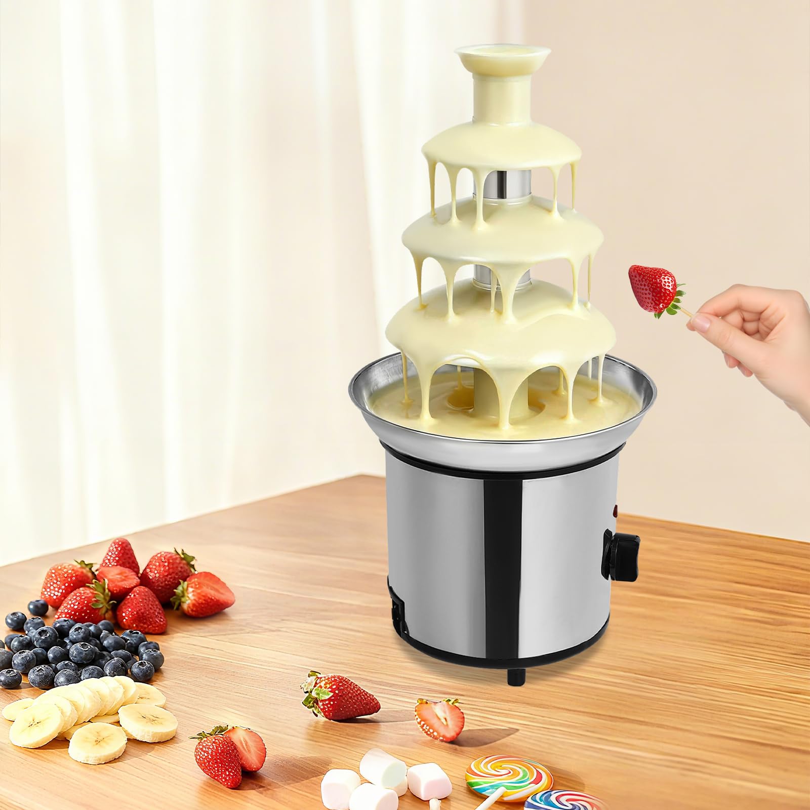 Schokobrunnen Elektrisch 170W 4-Etagen, 1.8L Kapazität Schokoladenfontäne mit Spiraldesign, Edelstahl 430 PP Material für Party Hochzeit Geburtstag, Haushalt Familie Event Catering