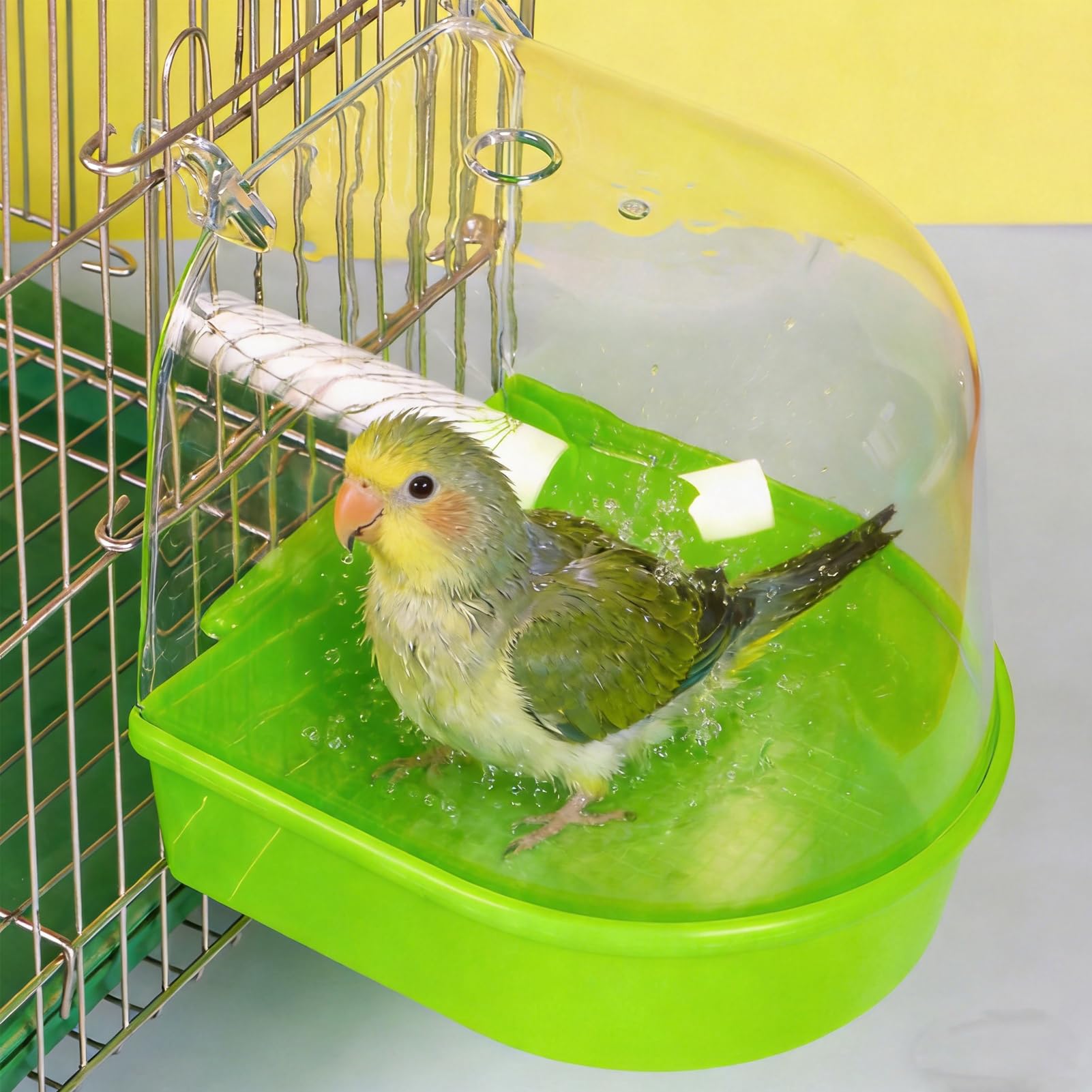 NINGVIHE Bird Bath for Cage,Bird Bath Tub,Bird Cage Accessories Parrot Bathing Tub for Small Birds Canary Budgies Parrots (Green Base)