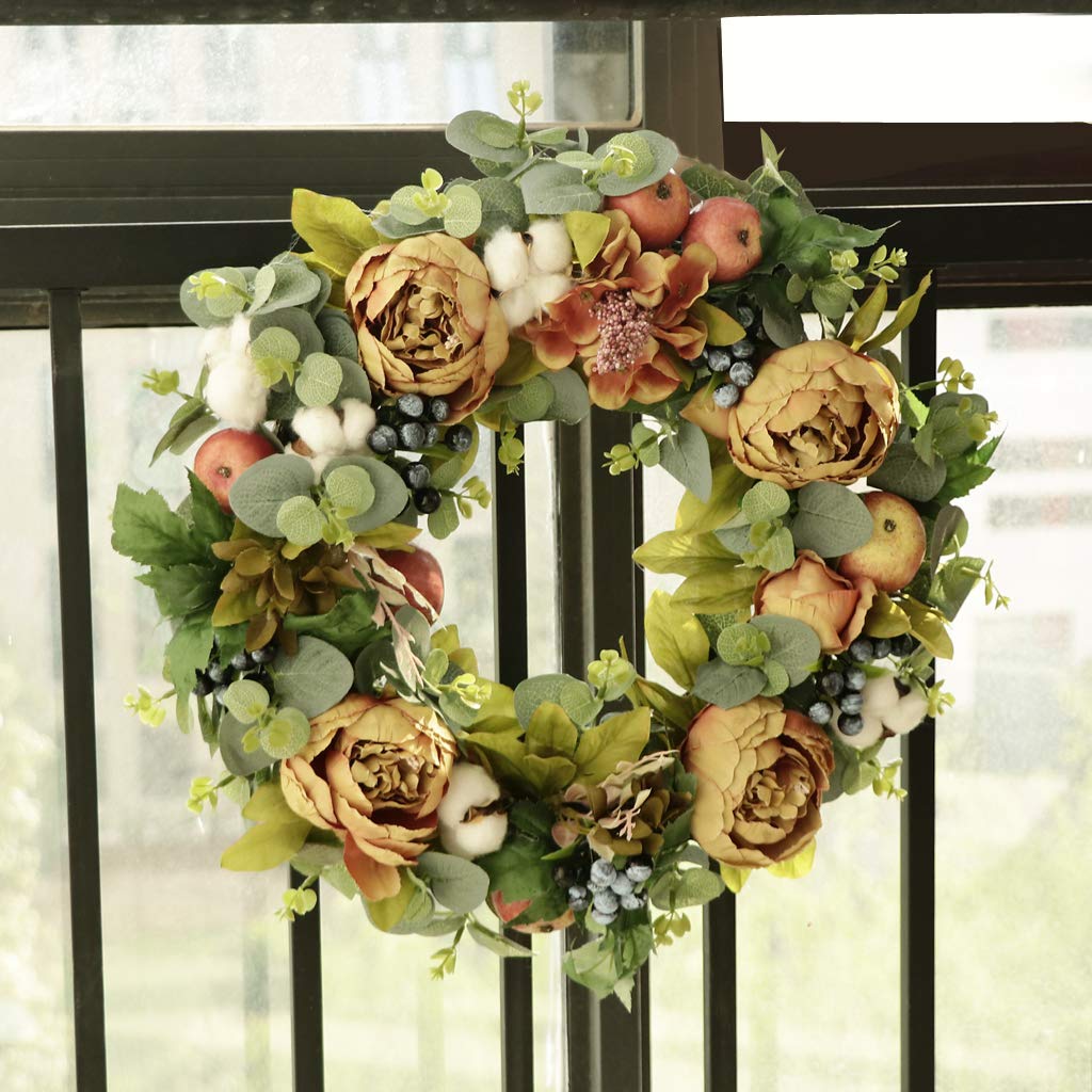 perfeclan Handgemachte Türkranz Wandkranz Blumenkranz Rattankranz Dekokranz für Landhaus und Landhochzeit