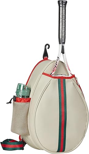 Mochila de Tenis Cruzada de un Hombro de PU Blanco para Niñas, Bolsa de Tenis, Bolsa Bandolera para Raqueta de Tenis para Mujeres, con Portabotellas